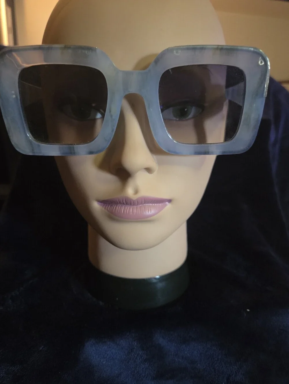 Oversized Square Blue-Gray Gold Accents Fashion Sunglasses - Women